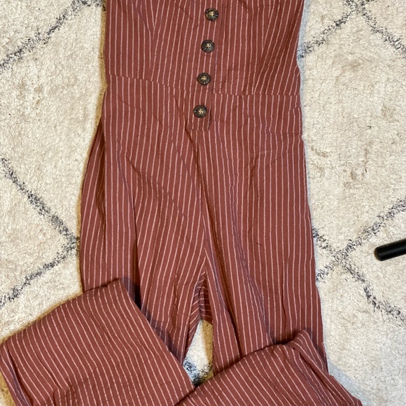 Long Stripe Front Button Romper - Picture 2 of 4